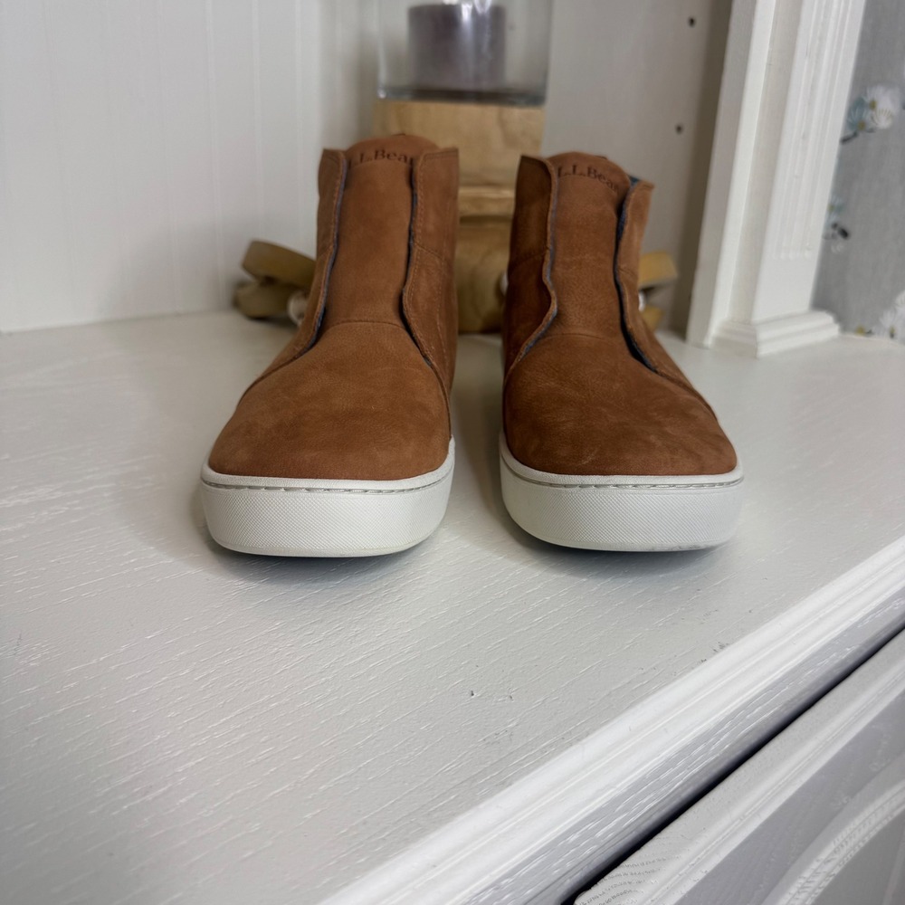 LL Bean Womens Everyday Mid Sneakers Brown Leather Slip On Shoes 520256 Size 11 - Picture 4 of 7
